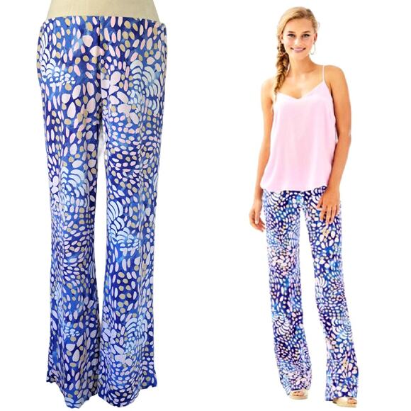 Lilly Pulitzer Pants - LILLY PULITZER Georgia May Palazzo Pant Large Blue Sparkling Grotto *Hemmed*